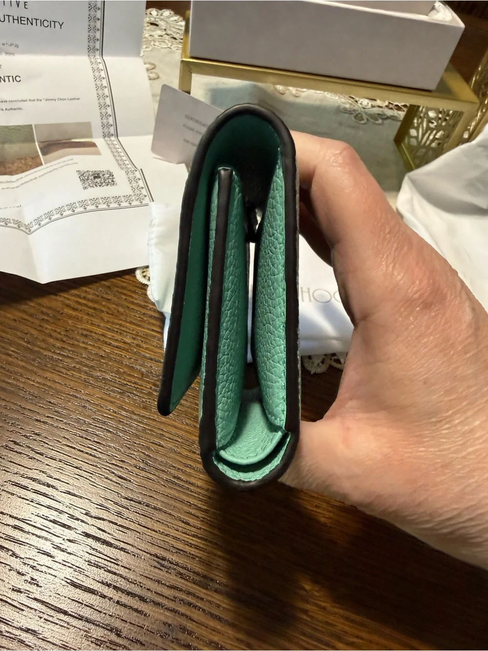 Jimmy Choo Mint Green and Cream Leather Mini Tote with Matching Card Wallet - Picture 6 of 9